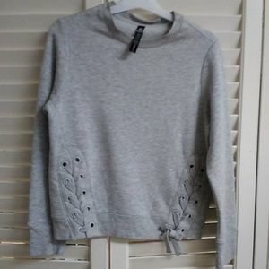 Gray lace up sweater